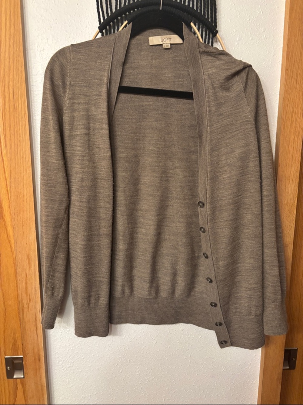 LOFT Brown Open-Front Cardigan with Side Buttons